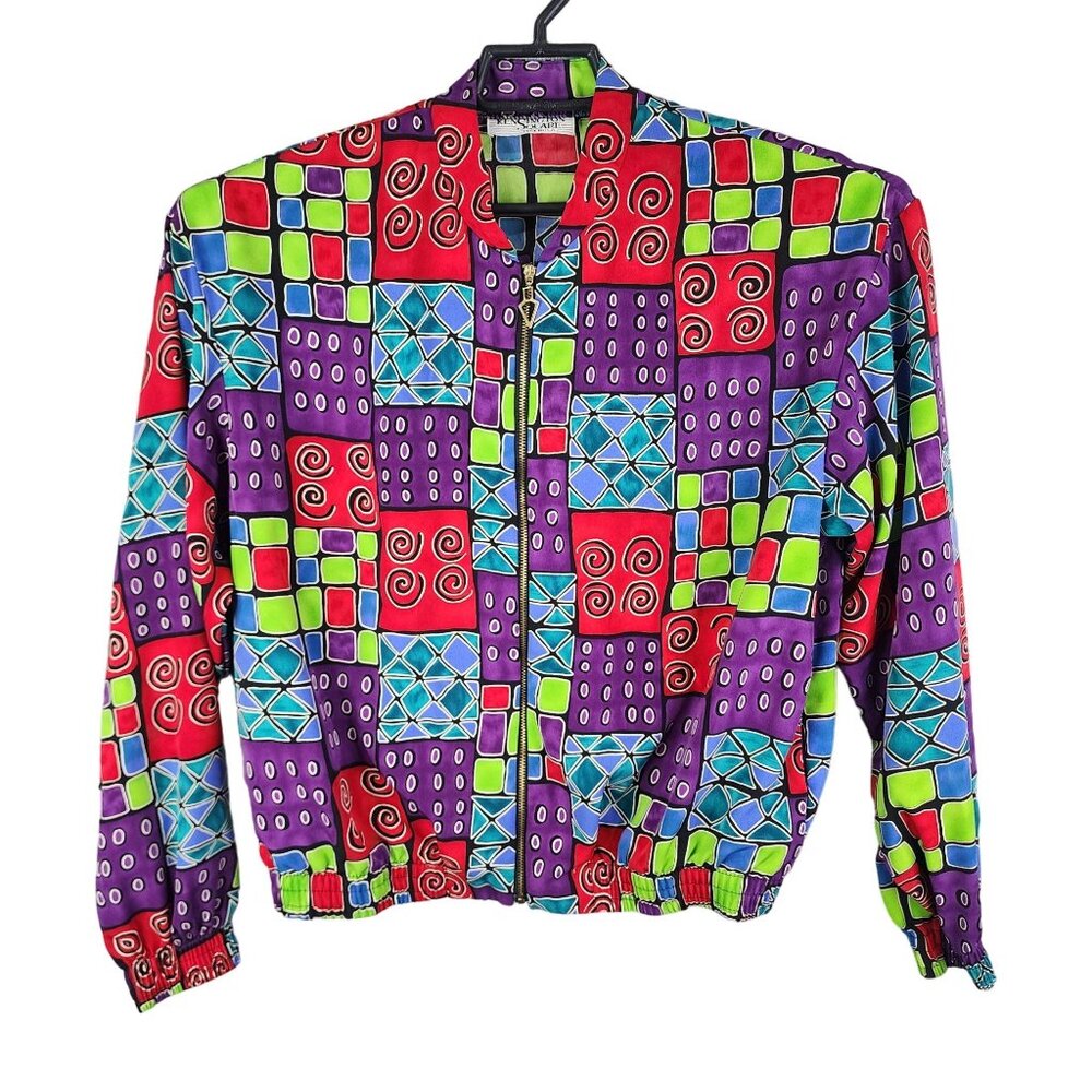 Womens Vintage 90s Kensington Square Vintage Multicolor Patchwork Jacket Size XL